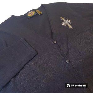 Harley Davidson Women's M Boyfriend Cardigan Sweater Metallic Chest Stripe Black